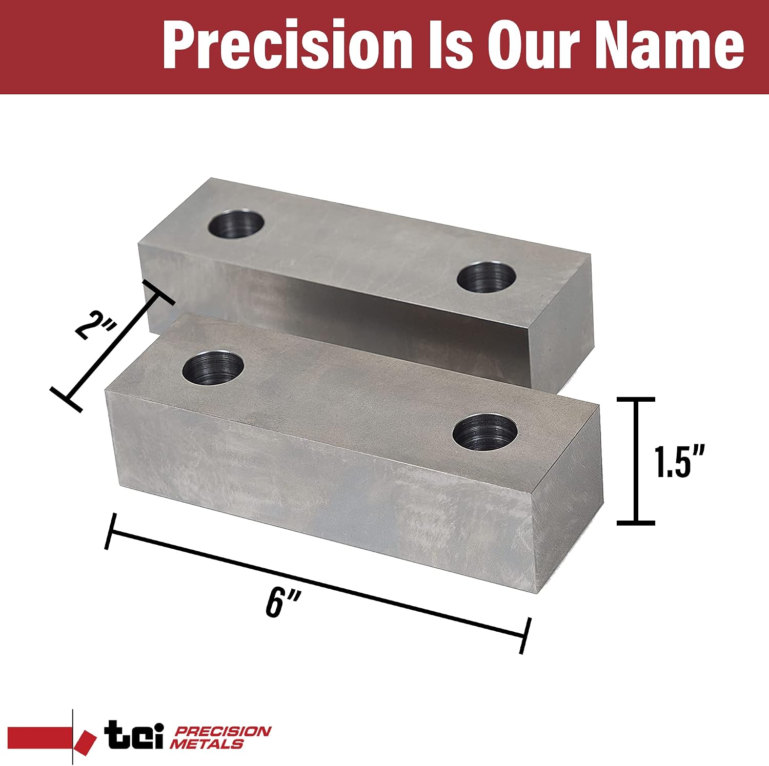 Machinable Metal Vise Jaws for Bench Vise 6 inch, 1.5'T x 2'W x 6'L, 1018 Carbon Steel, Set of 2