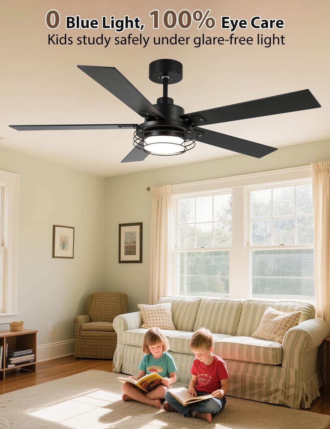 Ceiling Fans with Lights and Remote – Modern Low Profile Fandelier Ceiling Fan with Light for Bedroom & Outdoor Patio,Black 52 Inch DC Motor