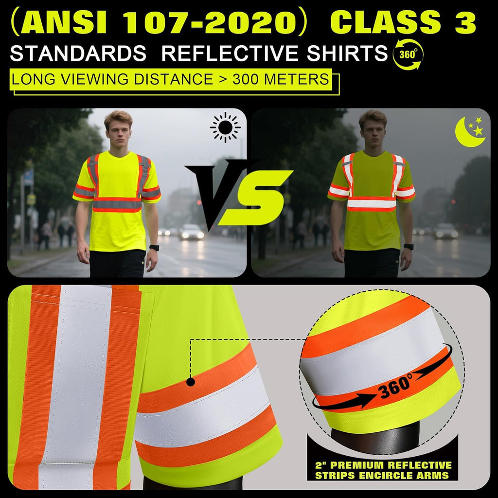 BeautyWill Custom Logo High Visibility Safety Shirts ANSI Class 3 Standard Personalized Reflective Shirts