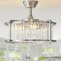 20' Silver Crystal Fandelier Ceiling Fans with Lights, Silver Crystal Industrial Chandelier Ceiling Fan with Light and Remote, Caged with 6 Speeds for Bedroom, Nursery, Living Room
