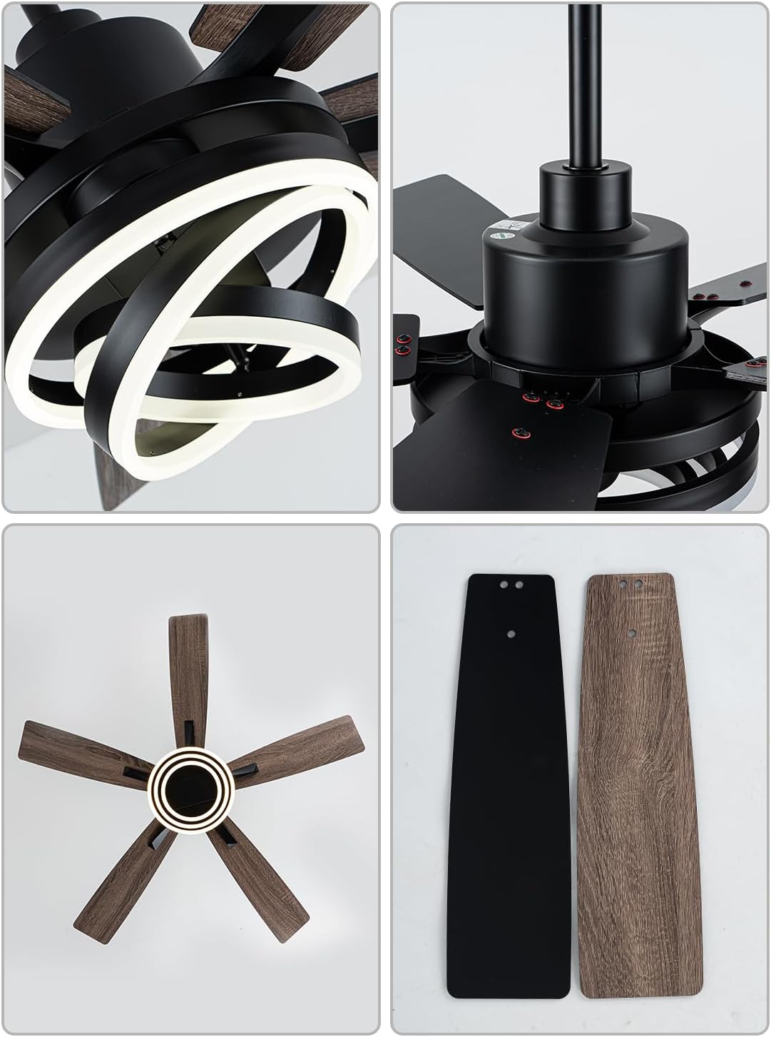 Bella Depot 52 Inch Ceiling Fans with Lights and Remote, Modern Black Chandelier Ceiling Fans DC Motor Reversible Fandelier Ceiling Fan Light for Farmhouse Indoor/Outdoor Bedroom, Living Room (Black)