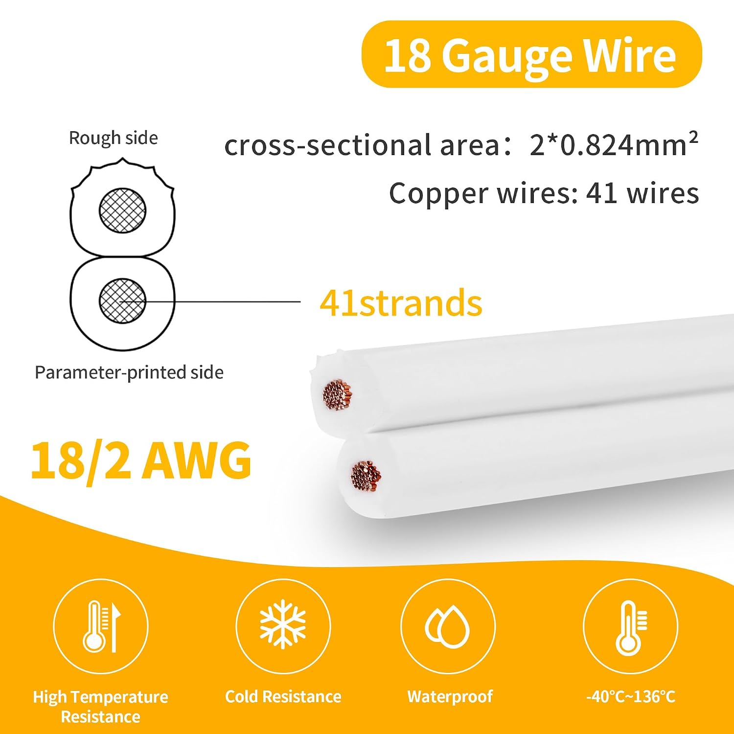 1000FT SPT-2 White Electrical Wire, UL Listed 18/2 Zip Cord 18 Gauge 2 Conductor Wire, Low Voltage Landscape Wire Outdoor Lighting Cable