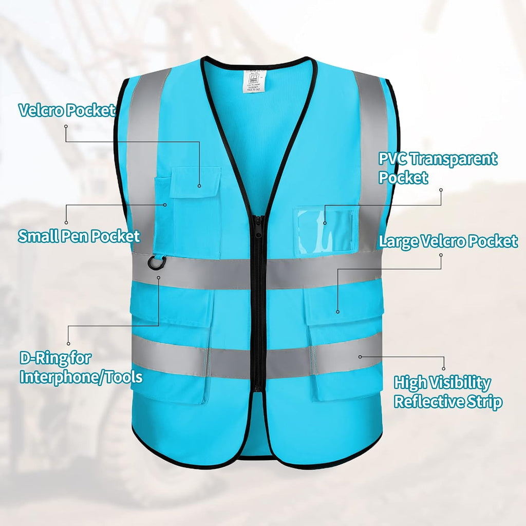 Custom Logo Safety Vest High Visibility Reflective Vest Class 2 Standard with Pockets and Zipper