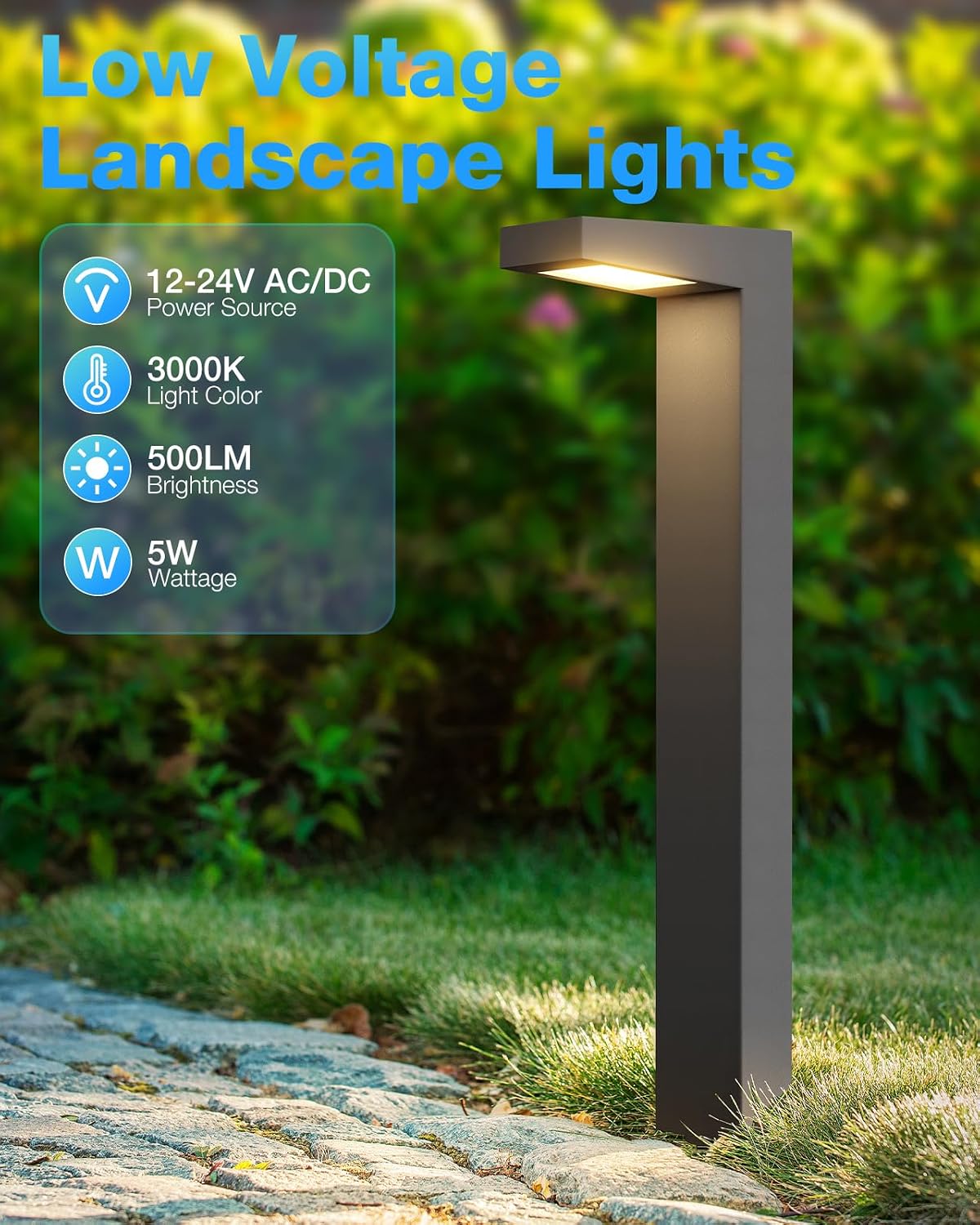 SUNVIE LED Low Voltage Landscape Lighting Kit 12V-24V Aluminum Low Voltage Landscape Lights Wired, 3000K Outdoor Pathway Lights Spotlights with Connectors Waterproof for Patio Yard Garden, 8 Pack