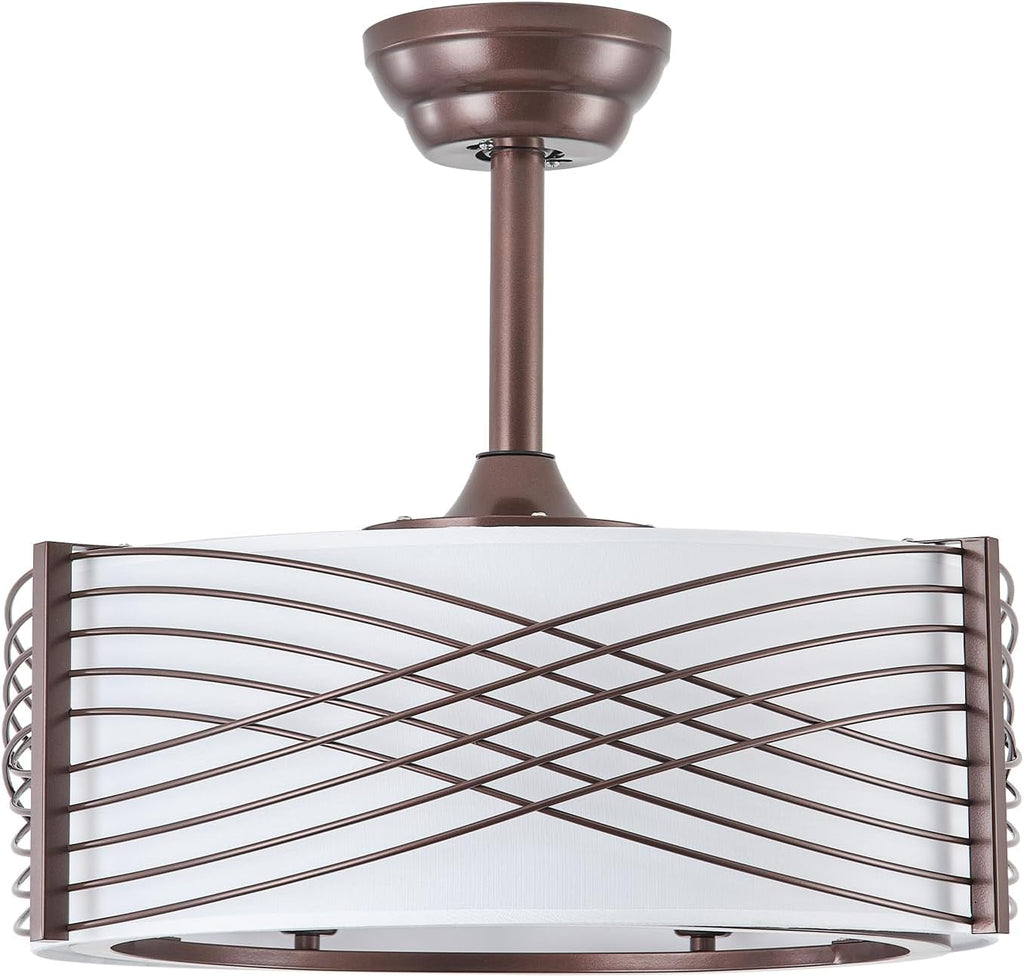 20' Fandelier Ceiling Fans with Lights, Brown Caged Ceiling Fan with Light Remote Control, Mid-Century Modern with 6 Speeds for Bedroom, Nursery, Living Room (Brown)