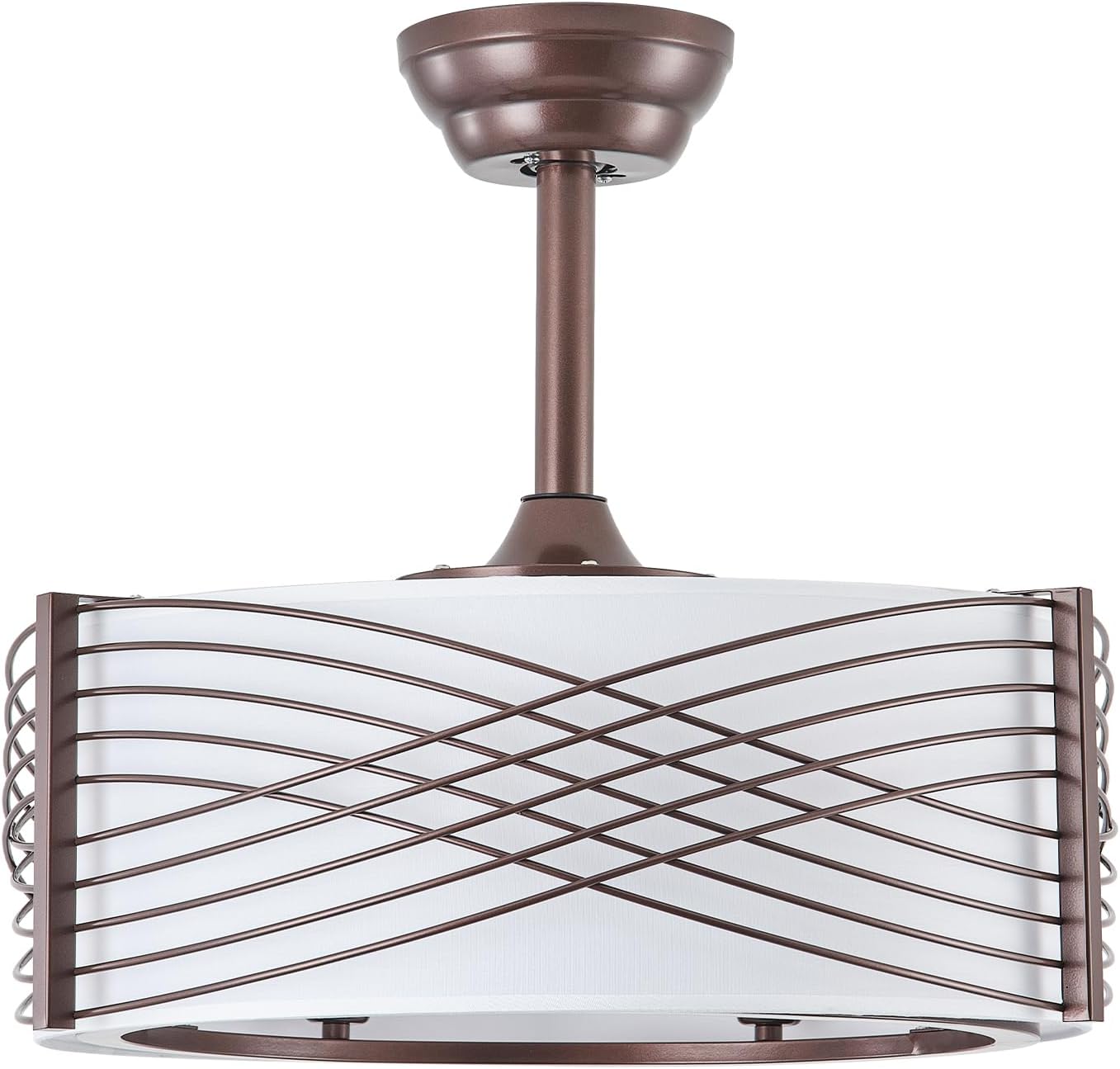 20' Fandelier Ceiling Fans with Lights, Brown Caged Ceiling Fan with Light Remote Control, Mid-Century Modern with 6 Speeds for Bedroom, Nursery, Living Room (Brown)