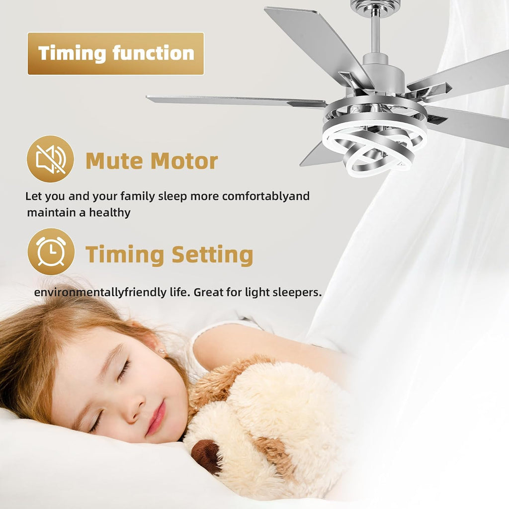 52' Chandelier Ceiling Fans with Lights Remote Control, Farmhouse Ceiling Fan with Light, DIY Rings LED Fandelier Ceiling Fan with Reversible DC Motor 6 Speeds Dimmable for Living Room Bedroom