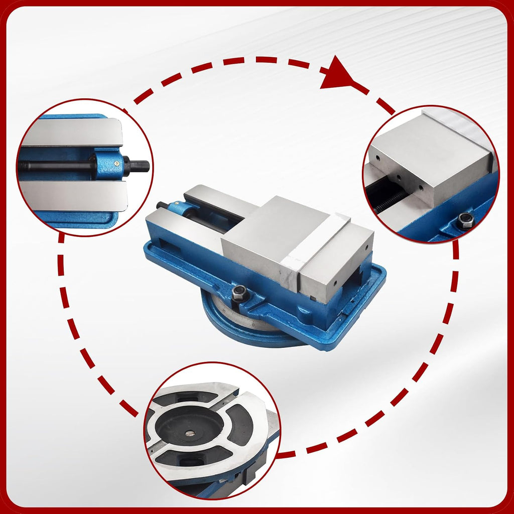 findmall 6 x 7-1/2' Accuracy Mill Vise Lengthen W/Swivel Base for Milling Shaping and Drilling Machines