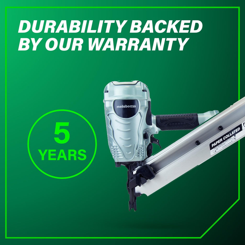 Metabo HPT Framing Nailer, Pro-Preferred Framing Tool for Flooring, Truss Build-Up, Roof Decking, and Housing Construction, Quick Switch Nailing, 3-1/2' 30° Paper Collated Nails, NR90ADS1