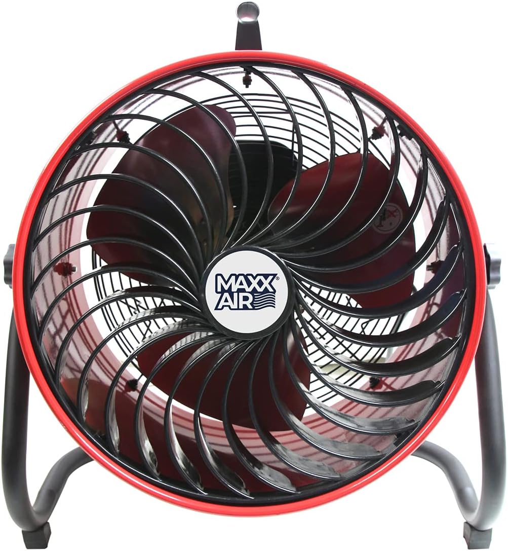 Maxx Air 16' High Velocity Turbo Fan with Pivoting Head - Efficient Air Circulation, High-Velocity Drum Fan Ideal for Home, Garage, or Workshop Use, Durable Construction, Easy Assembly