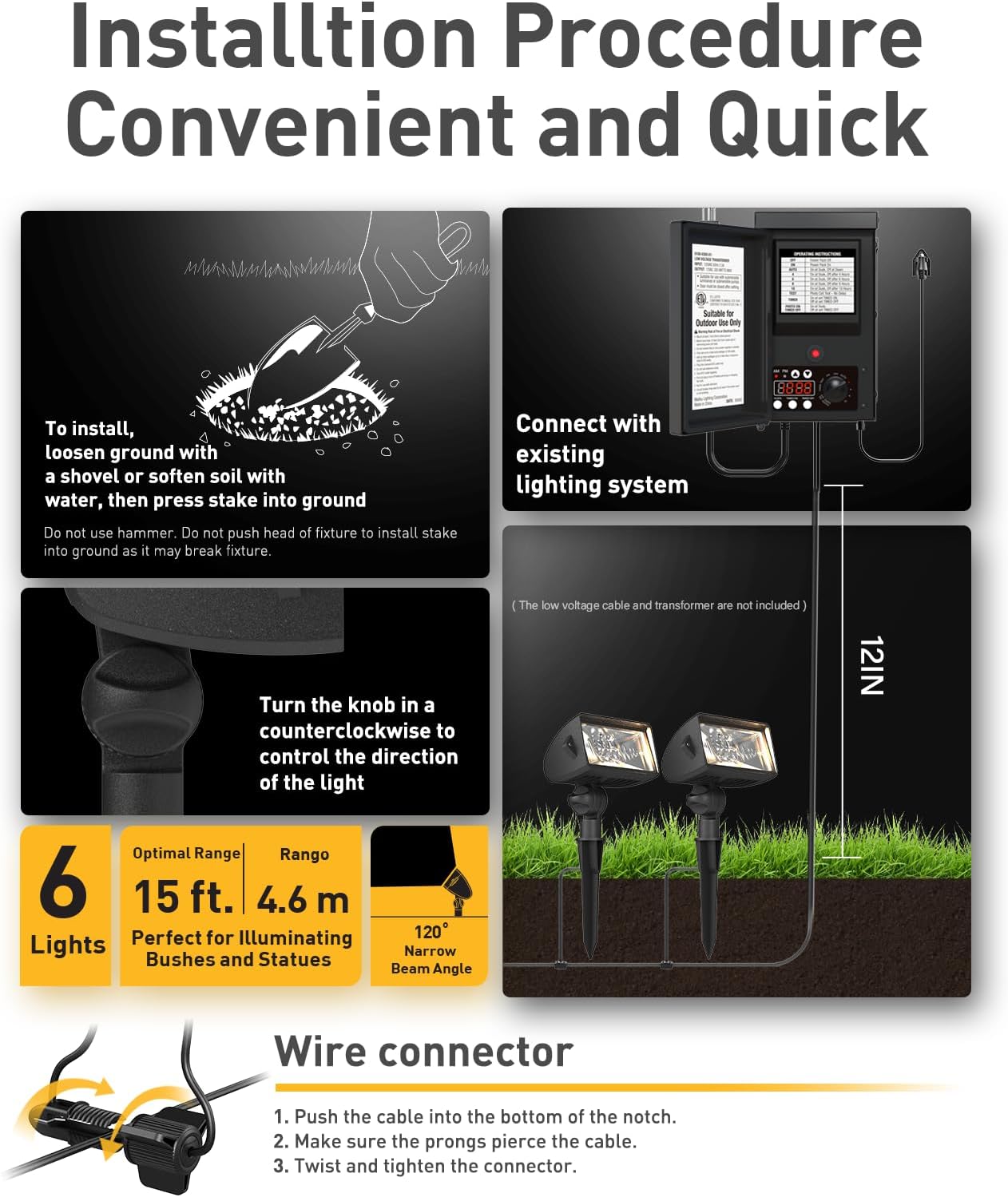 GOLDEN STAR LED Low Voltage Landscape Lighting LED Wall Wash Lights 18 Watt Weatherproof Floodlight Outdoor Landscape Lighting 600 Lumen Garden Lights 8401-4675-G06