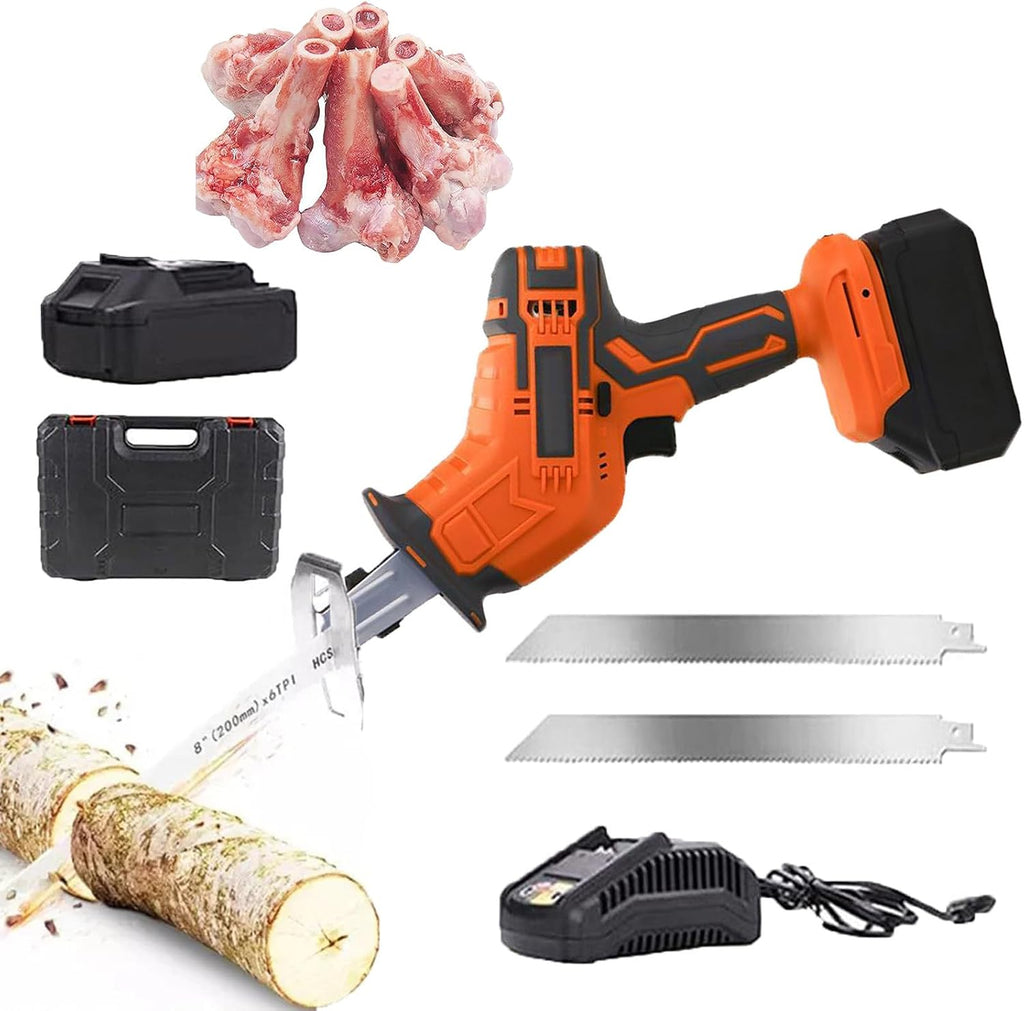 Electric Bone Saw(2 Stainless Steel Saw Blades) - Cordless Reciprocating Saw(3000rpm), Easily Cuts Meat & Bones, for Home, Commercial Use