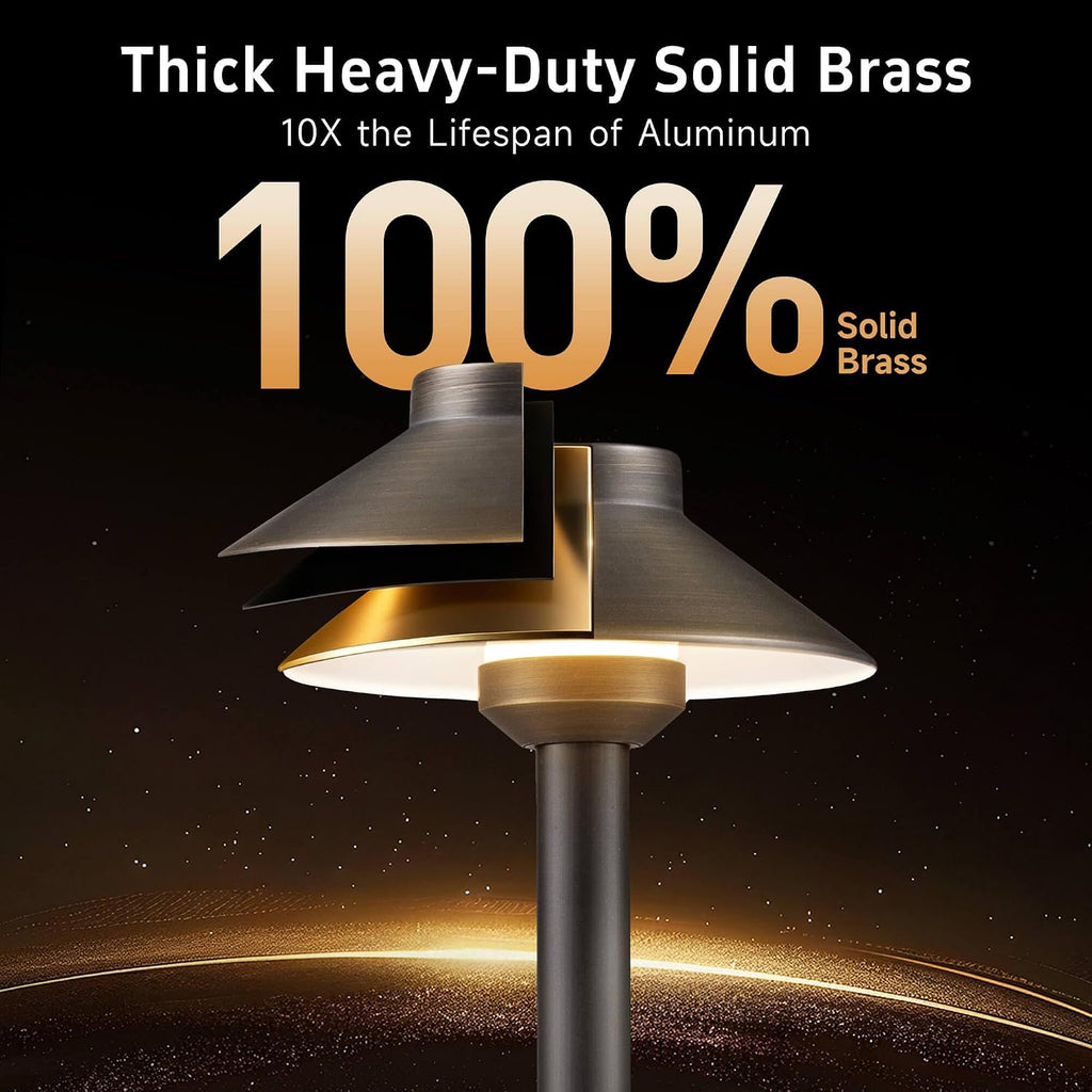 Gardenreet Brass Low Voltage Pathway Lights - 12V Landscape Path Lights Wired, LED Walkway Light Waterproof IP65, Hat Shaped ‎Classic Bronze for Outdoor Entrance Garden G4 Bulb Not Included (6 Pack)