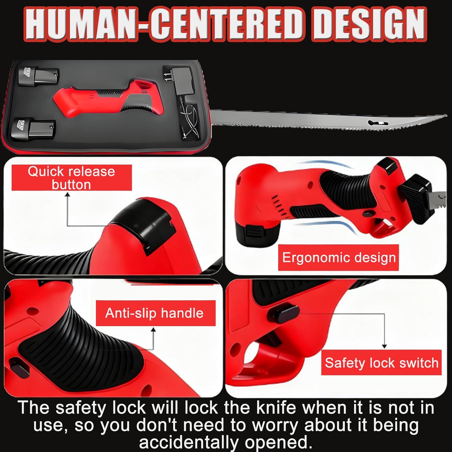 Multi-Purpose Electric Fillet/Meat Knife | 4-in-1 Cordless Reciprocating Fish Filet Saw For Filleting,Scaling & Boning,With 4 Blades & 2 Batteries,For Home Kitchen,Outdoor Camping Trips