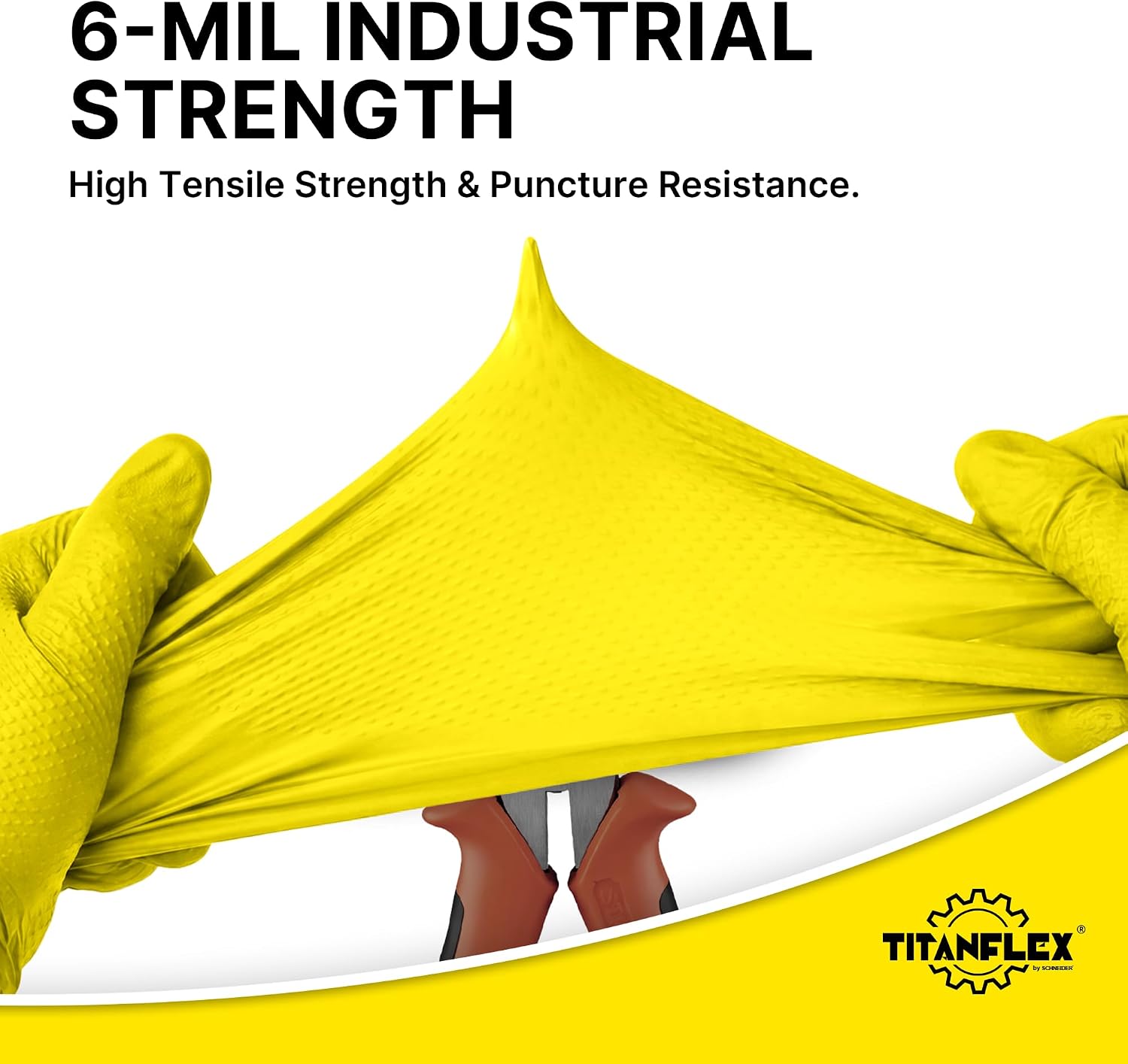 TitanFlex Heavy Duty Industrial Nitrile Gloves with Raised Diamond Texture, 6-mil, Latex Free (Dark Green/Yellow)