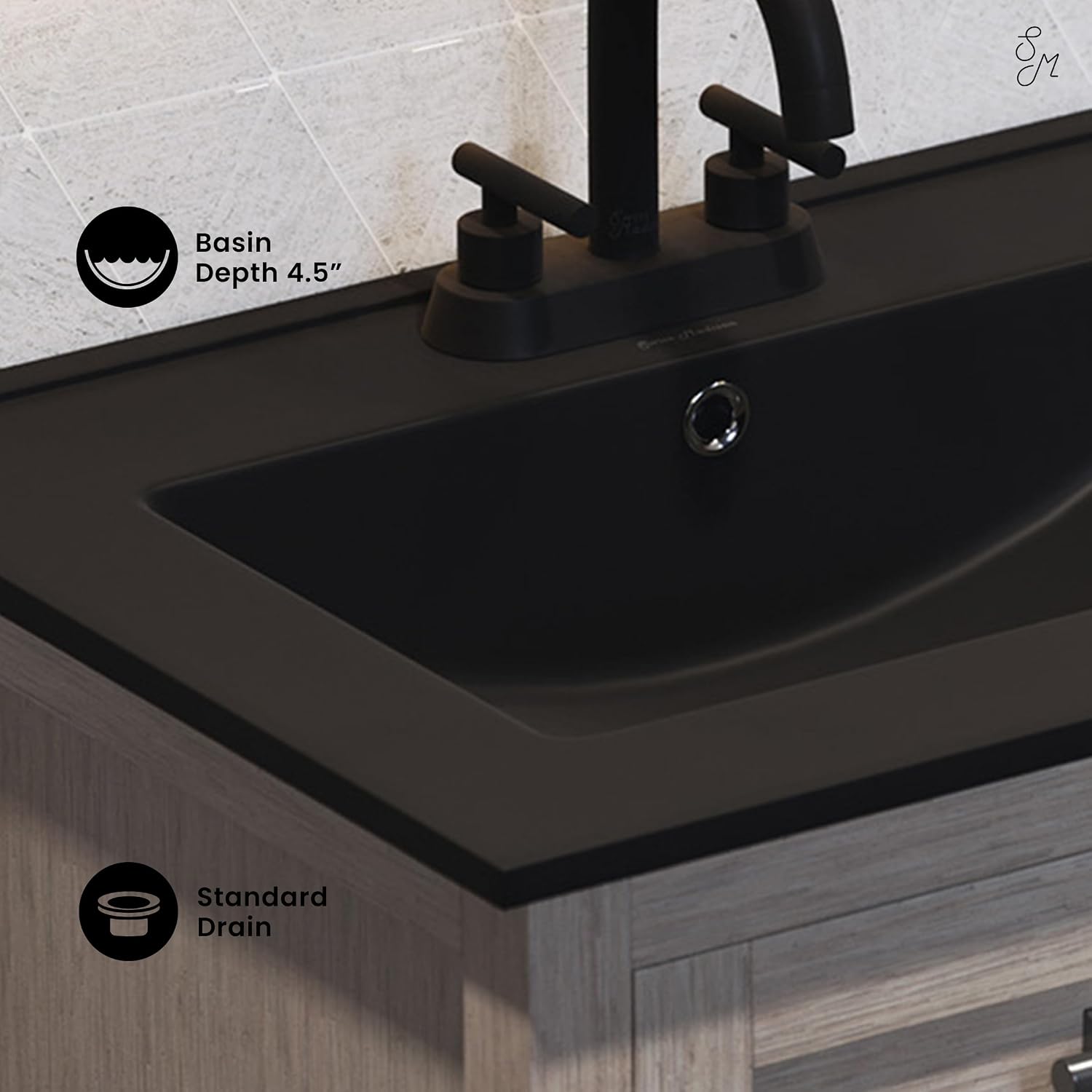 24' Ceramic Vanity Top with Three Holes in Matte Black