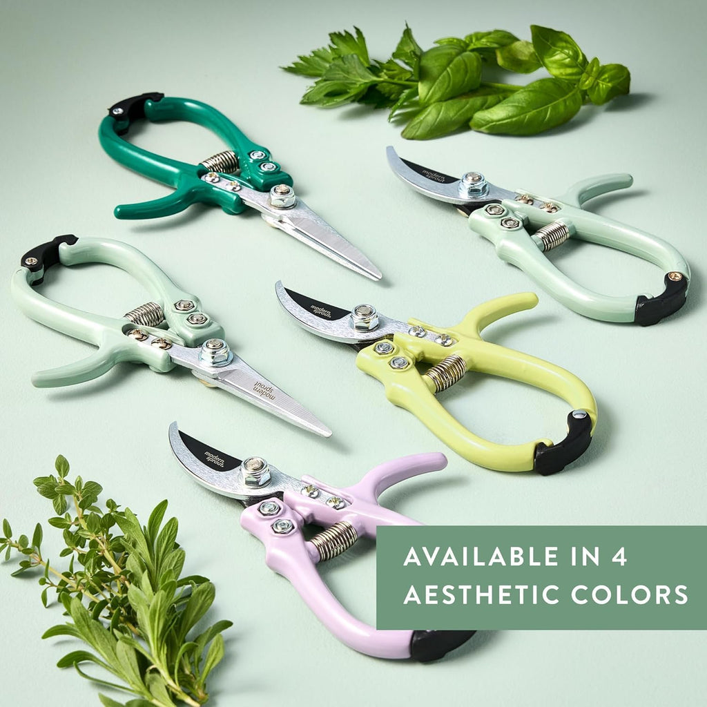 Modern Sprout Pruning Shears - Herb Snipping Scissors- Lightweight Gardening Tools W/Easy Lock - Flower Cutter Garden Shears - Gift for Father's Day -Carbon Steel Blade+Reusable Holster(Multi,12 Pcs)
