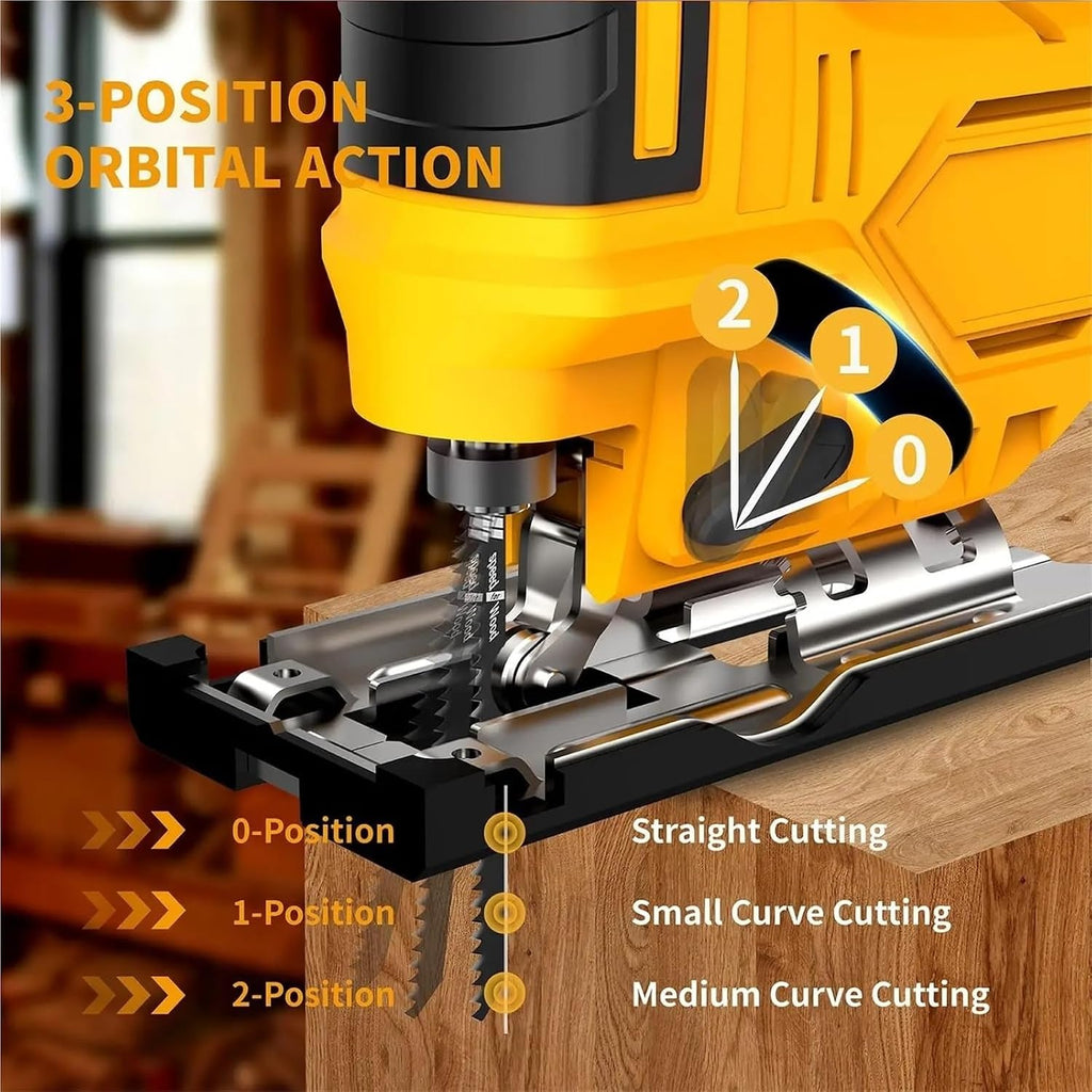 Reciprocating Saw, Brushless Electric Jigsaw 3 Gears Cordless Jig Saw Multifunction Wood Cutting Table Tools