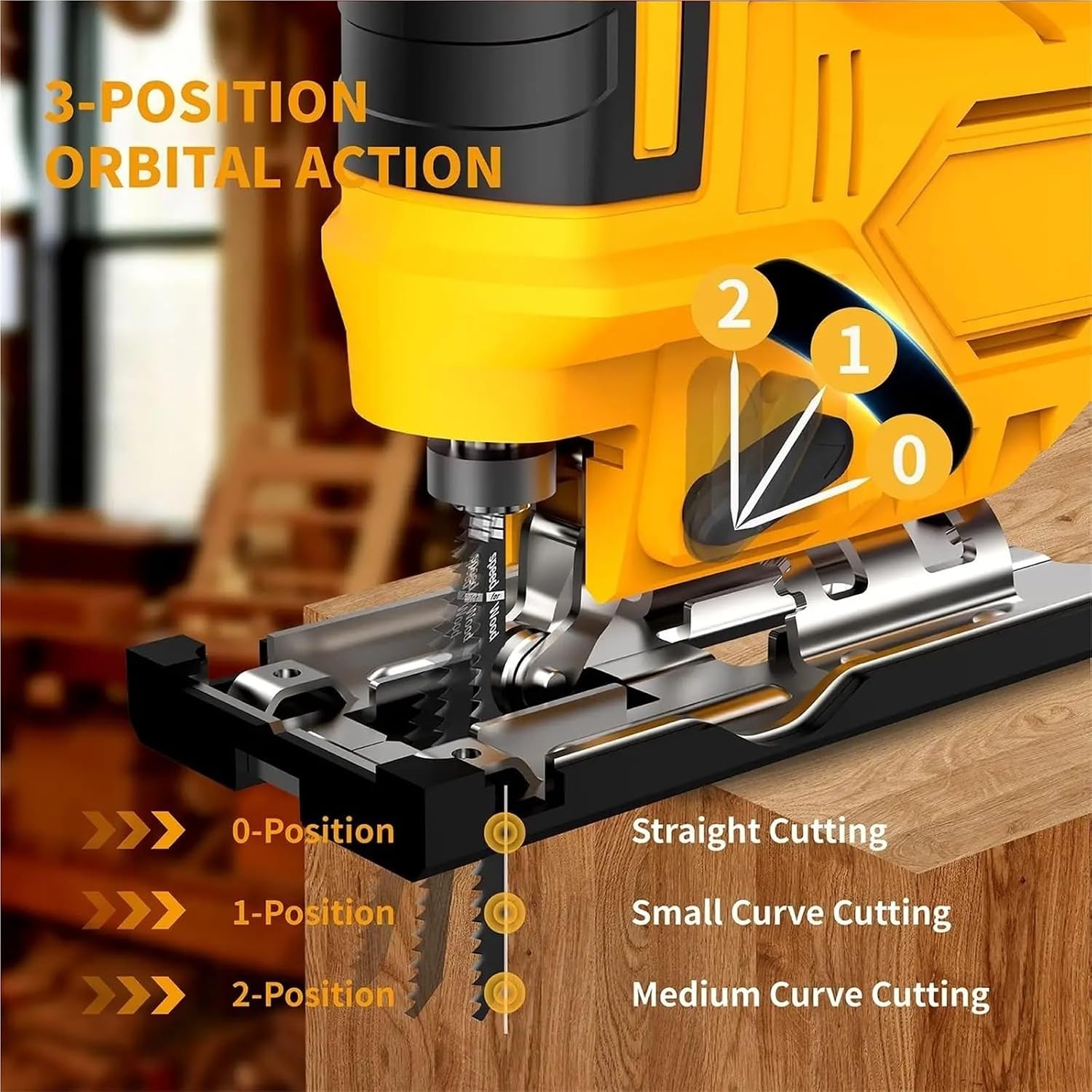 Reciprocating Saw, Brushless Electric Jigsaw 3 Gears Cordless Jig Saw Multifunction Wood Cutting Table Tools