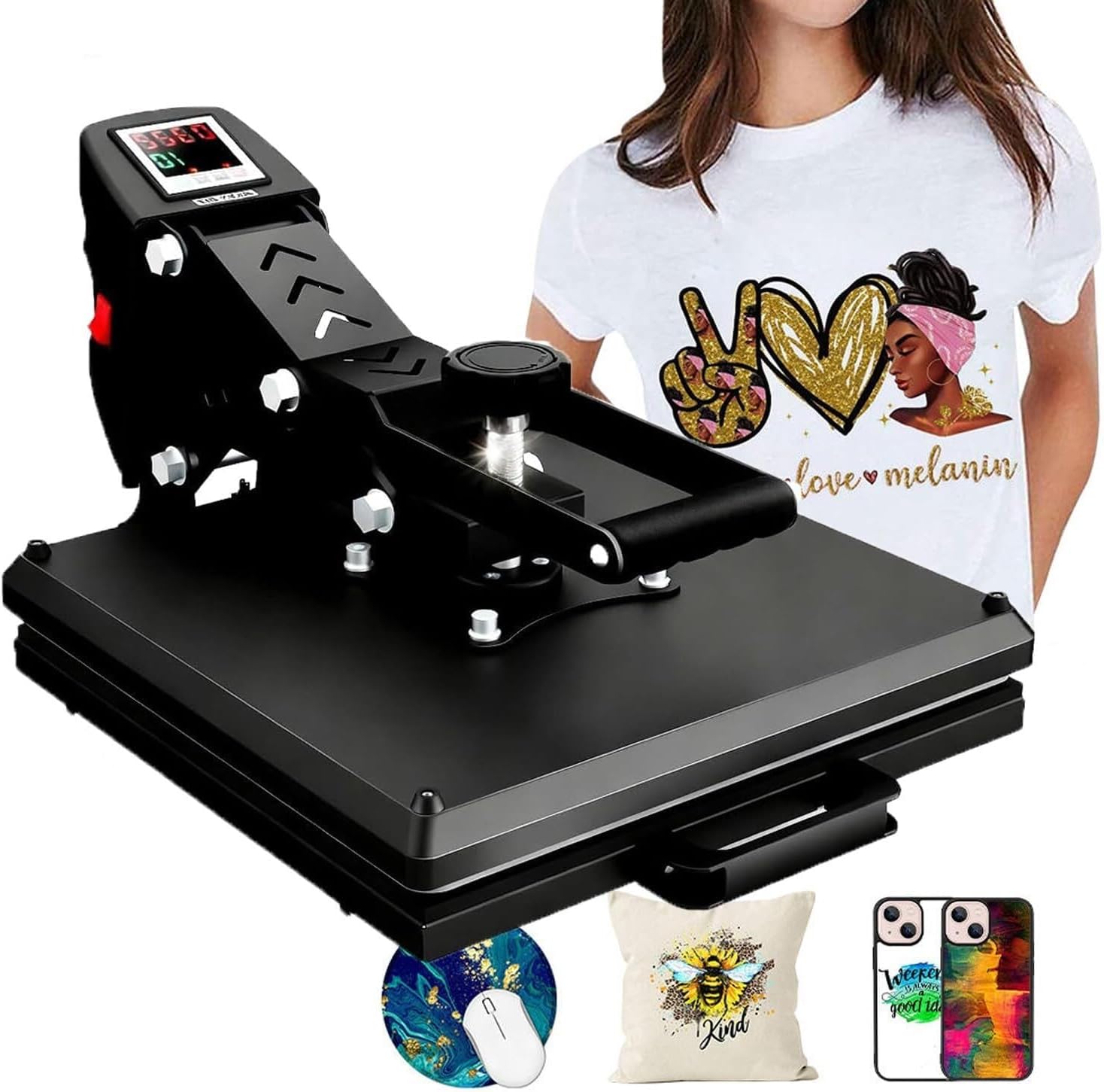15x15 Heat Press Machine for T-Shirts, Professional Digital Clamshell Sublimation Transfer with Slide Out Drawer - Industrial Shirt Printer for DIY Crafting,for Canvas, Pillows