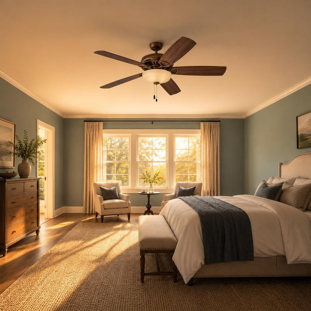 Hinkley Gladiator Illuminated 60' Ceiling Fan with DC Motor, Antique Copper | Reversible Walnut/Birch Blades, (3) 4W LED Bulbs, 4-Speed Pull Chain with Manual Reverse, Includes 4.5' Downrod, Large Rooms