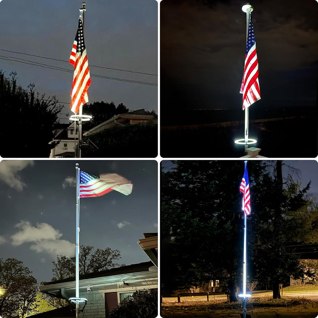 Flagpole Light Solar Powered, 32 Super-Bright LEDs Light Large High-efficient Solar Panel with Adjustable Metal Clamps Fits 2-6'' Flag Poles, for 15 to 25 Ft In-Ground Telescoping Flag Poles