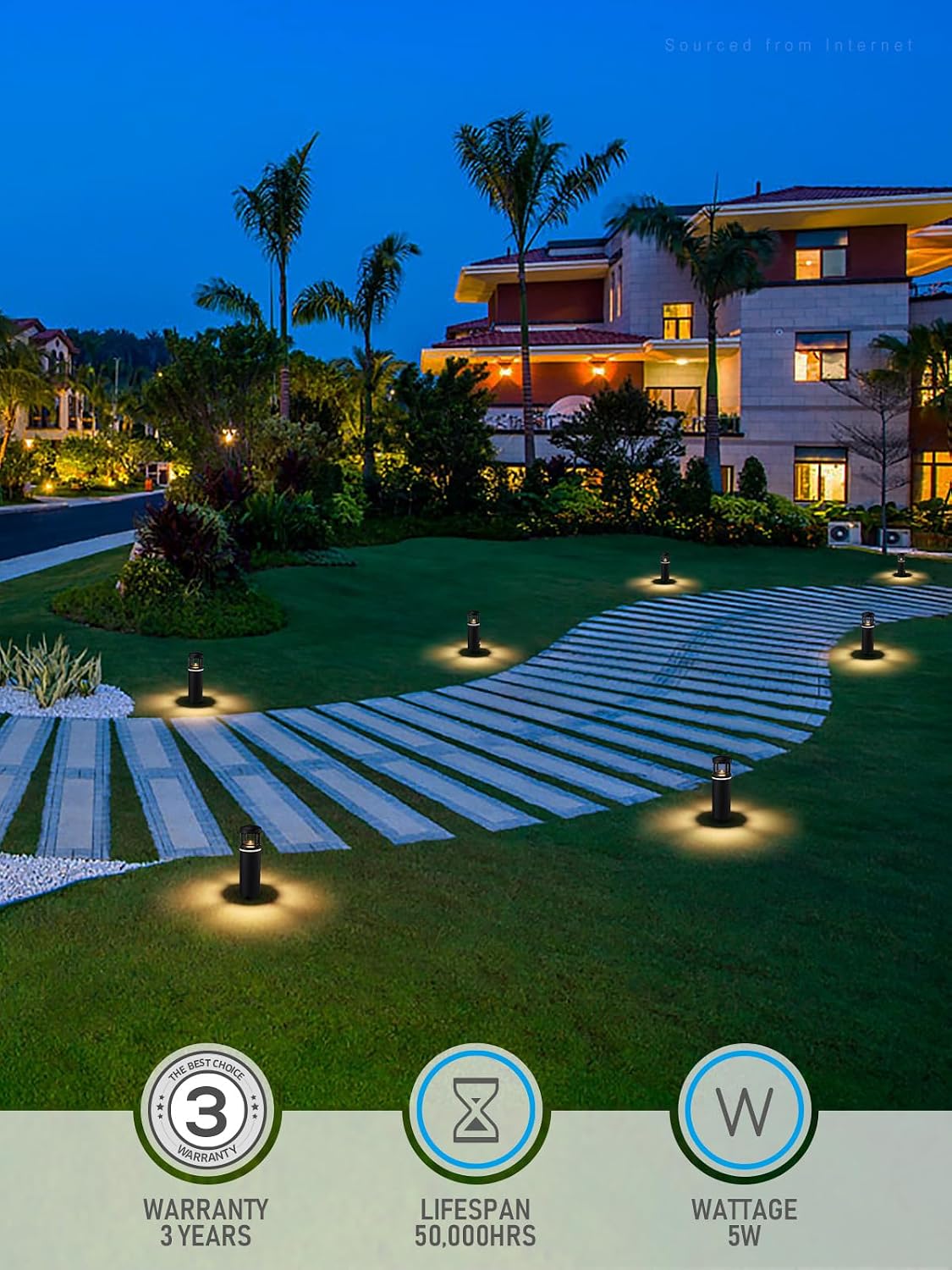 LEONLITE 8-Pack RGB Low Voltage Path Lights, 5W LED Pathway Lights, Unique Light Pattern, Outdoor Landscape Lighting for Driveway, Garden, 12-24V AC/DC, IP65, 3000K Warm White, Black, Aluminum