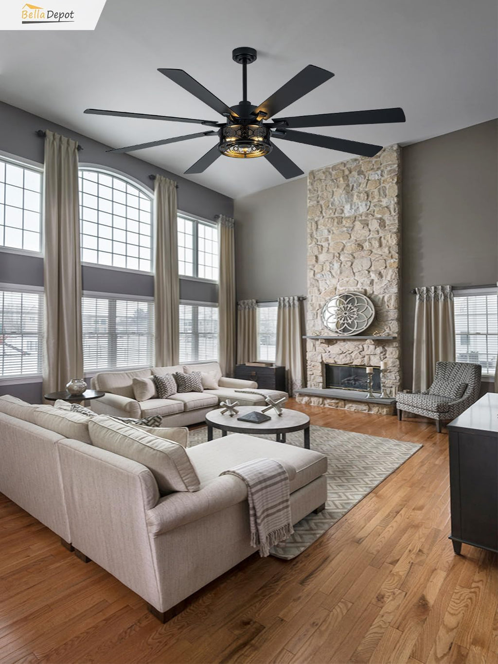 Bella Depot 72' Ceiling Fan with Light, Farmhouse Caged Chandelier Fan with Lights and Remote, Vintage Rustic Indoor Fandelier with Silent Motor for Dining Living Room Bedroom, (Bulbs not Included)