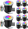 Low Voltage Landscape Lights 10W RGBW Warm White LED Well Landscape Lighting Remote Control IP67 Waterproof Outdoor 12V-24V Pathway Deck Ground Lights(10Pack with Connectors)