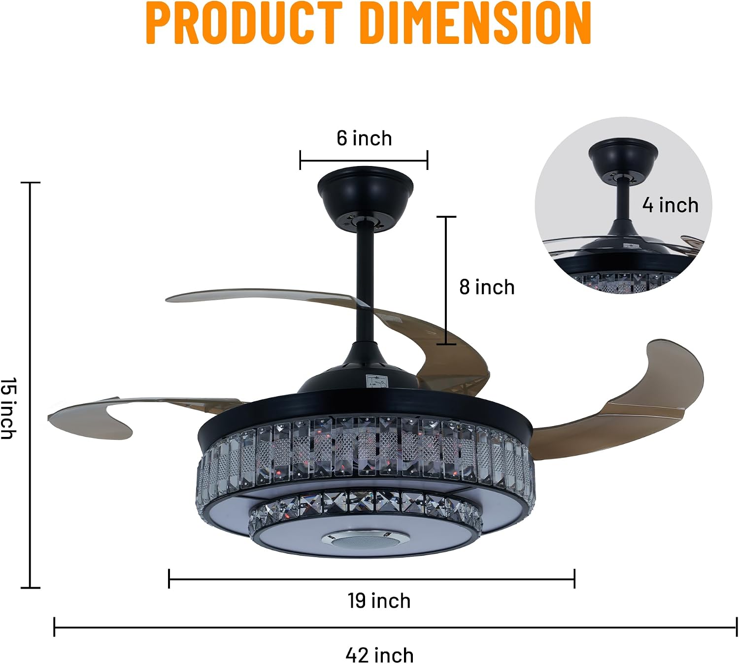 42' Bluetooth Chandelier Ceiling Fan with Light, Fandelier with Reversible Motor, Modern Retractable Ceiling Fan Light and Music Speaker RGB Color Change with Remote Control for Living Room/Bedroom