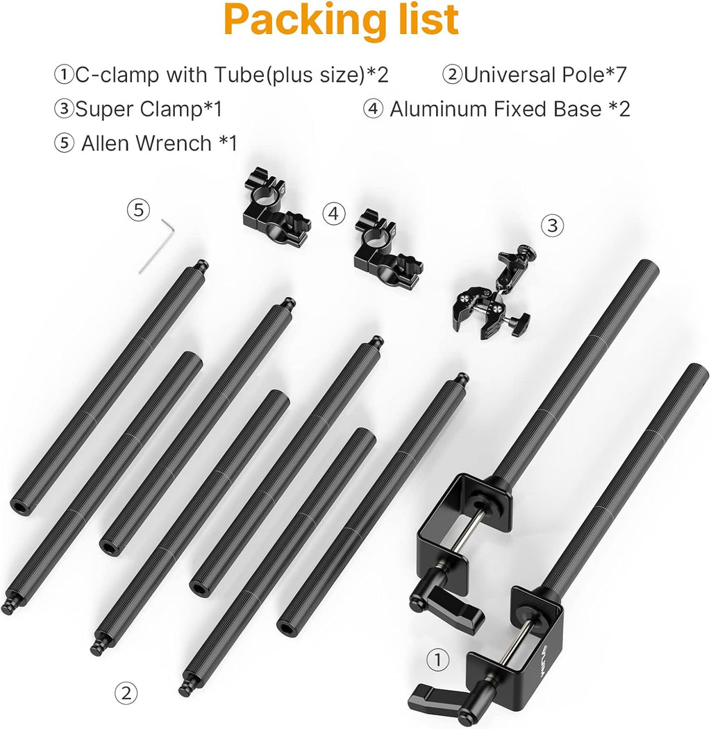 JUSMO LS15 Pro Camera Desk Mount, Aluminum Overhead Camera Mount Rig, Table Multi-Device Pole to Mount Magic Arm Clamp, DSLR, Cameras, Phone, Light, Microphone, Streaming, Studio, Max Load 22 lb