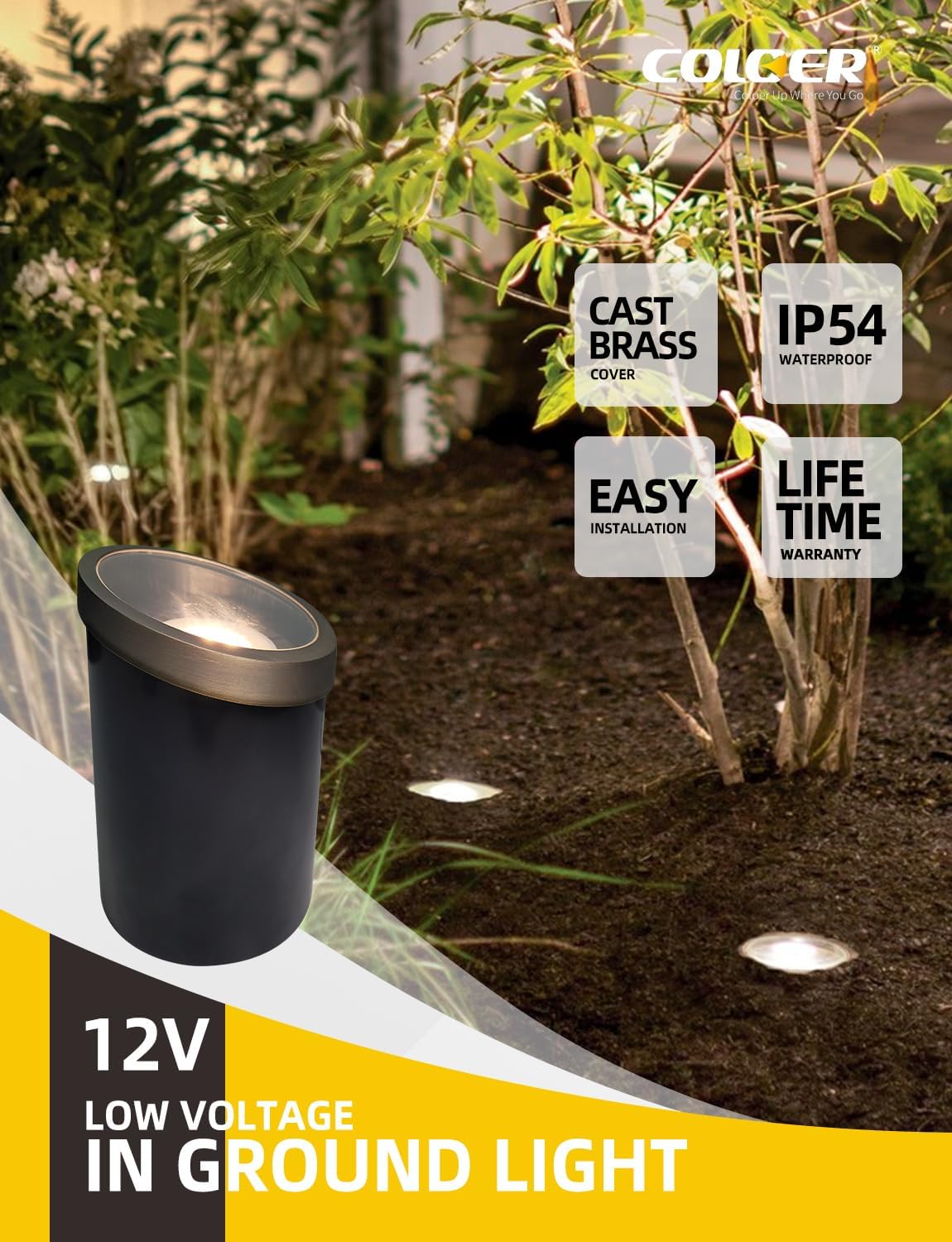 COLOER In-Ground Well Lights Large Size, LED Outdoor Low Voltage Pathway Light, IP65 Waterproof Inground Landscape Lights Wired, Sidewalk Lighting, 4-Pack Without Bulb
