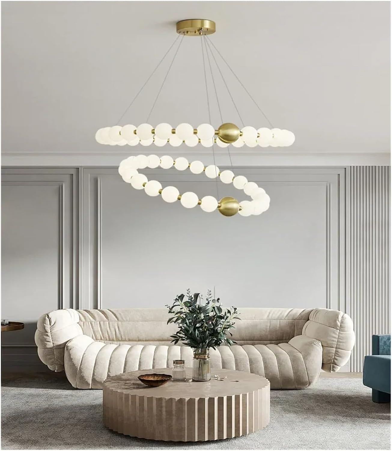 Led Chandelier Living Room Dining Room Hanging Light Fixtures 3 Color Temperature Dimming Acrylic Ball Lamp-3 Color-D42 62cm