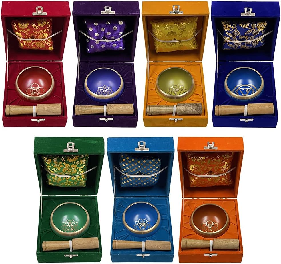 Chakra Singing Bowls Set Cuencos Tibetanos With Cushion Mallet Tulsi Beads Mala Tibetan Prayer Flag For Meditation Mindfulness - Style2 Size Small