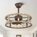 Caged Ceiling Fans with Lights, 18 Inch Farmhouse Ceiling Fans with Lights and Remote, Rustic Industrial Fandelier Ceiling Fan Enclosed for Bedroom