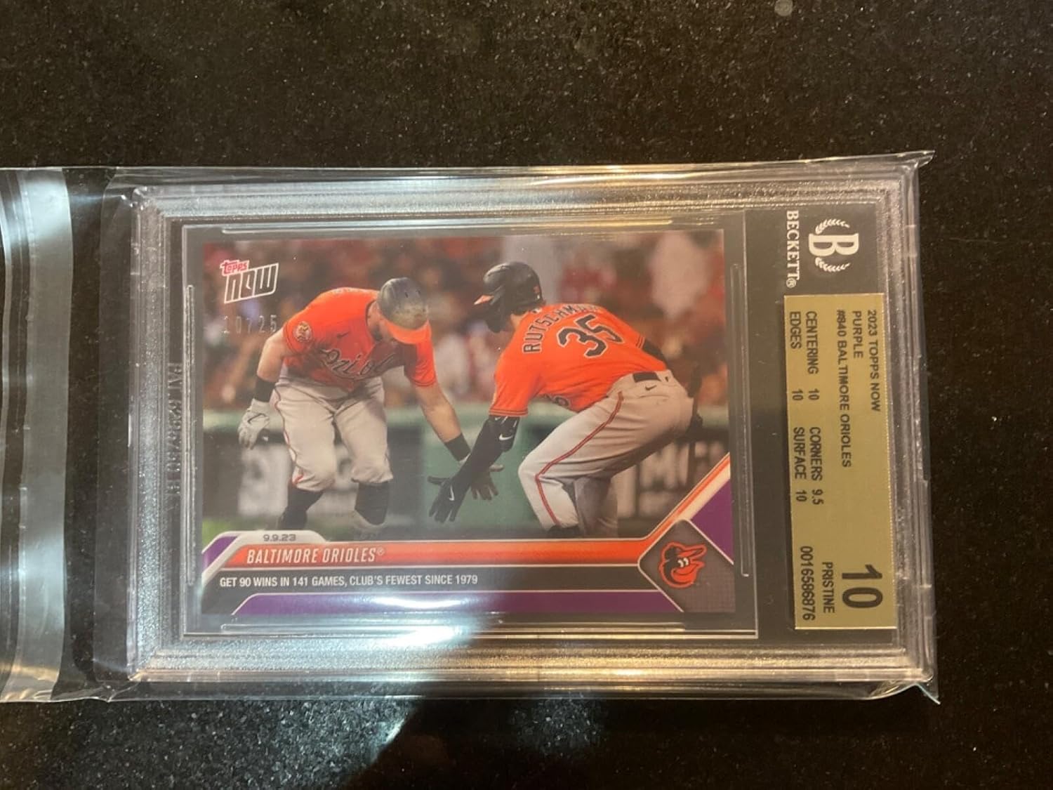 2023 Topps Now PURPLE /25 Baltimore Orioles - #840 Adley Rutschman Rc BGS 10 - Baseball Slabbed Rookie Cards