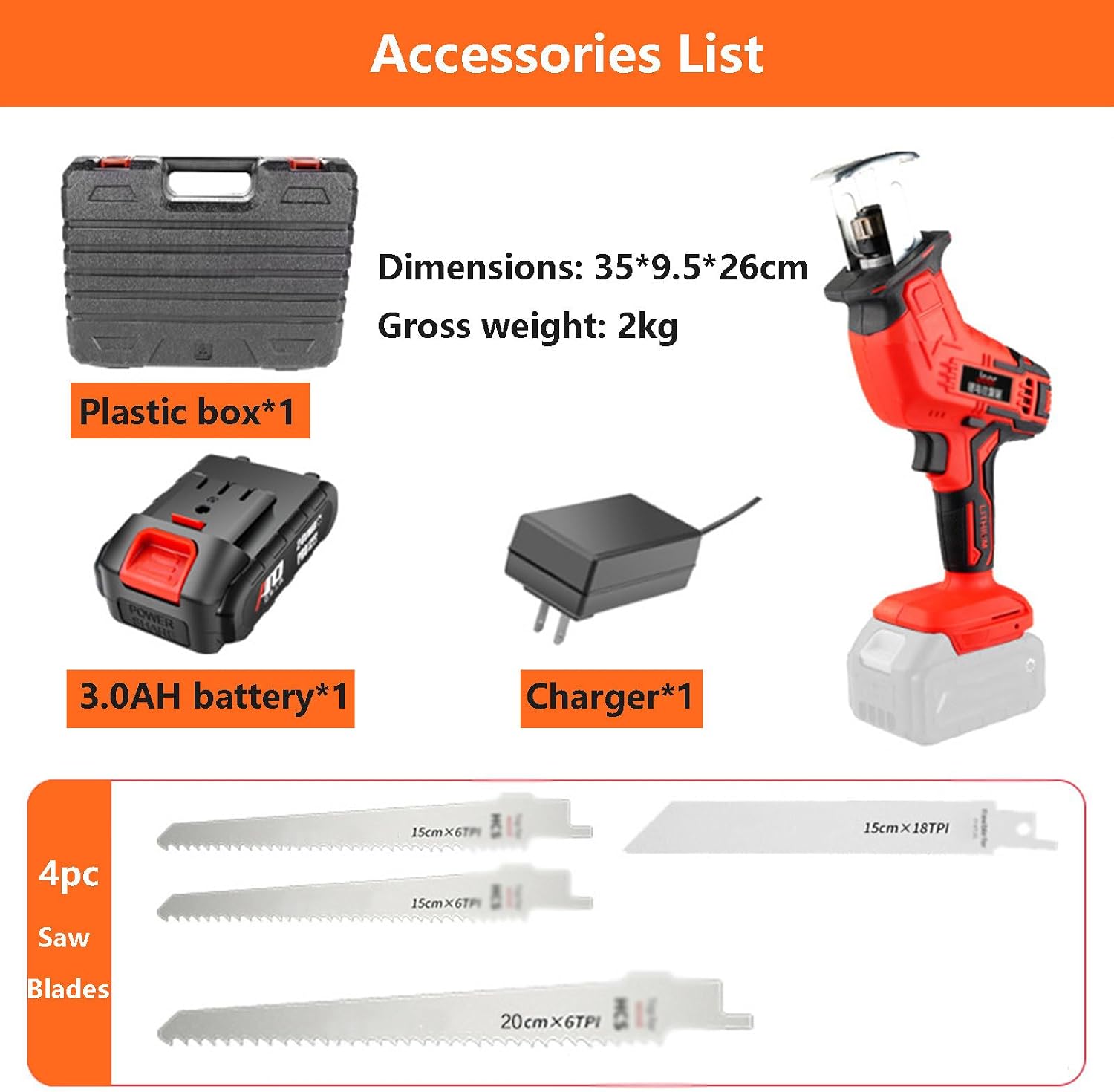 Reciprocating Saws Electric Meat Bone Saw Machine | Portable Butcher Saw with Variable Speed Puller 2000rpm | Wood Cutting Pruning Saw (With LED Lighting), 3AH