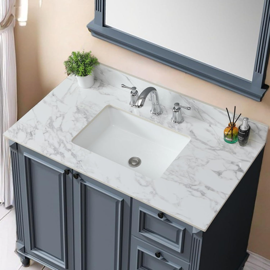 31x22 Marble Bathroom Vanity Top with Sink, Vanity Top with Sink with Pre-drilled Holes and 4' Backsplash, Perfect for Home & Rental Properties