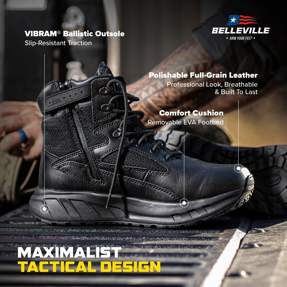 Belleville MAXX 6Z & 8Z Tactical Boots - Shock-Absorbing Midsole for Motorcycle Shoes - Slip-Resistant Vibram Outsole for Police Boots - All-Terrain Durability for Tactical Shoes
