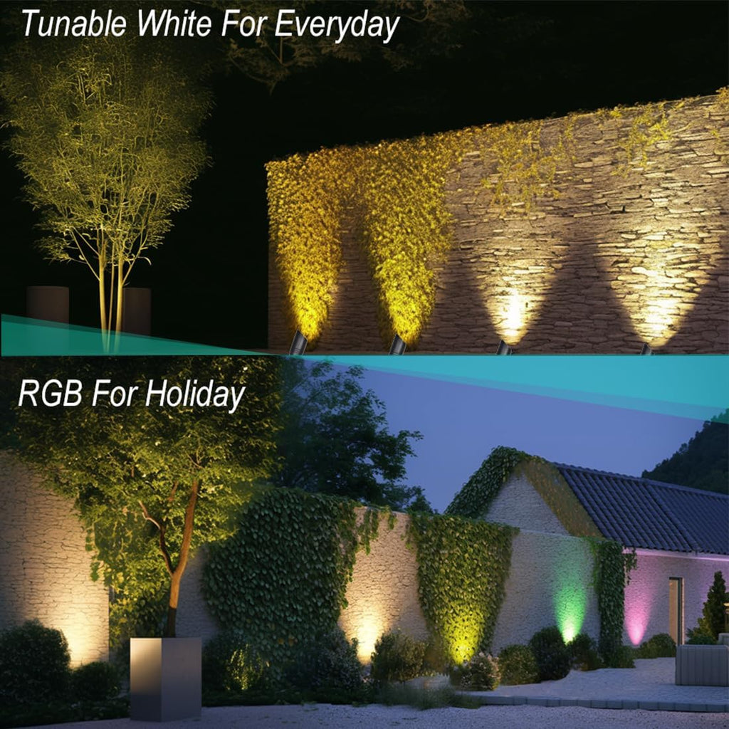 Remote Control RGB Color Changing Landscape Lighting,Low Voltage Spotlights,IP65 Waterproof Uplights for Yard,Heavy Duty Accent Fixtures, Double White MR16 Light Bulbs Included 5W 2700K