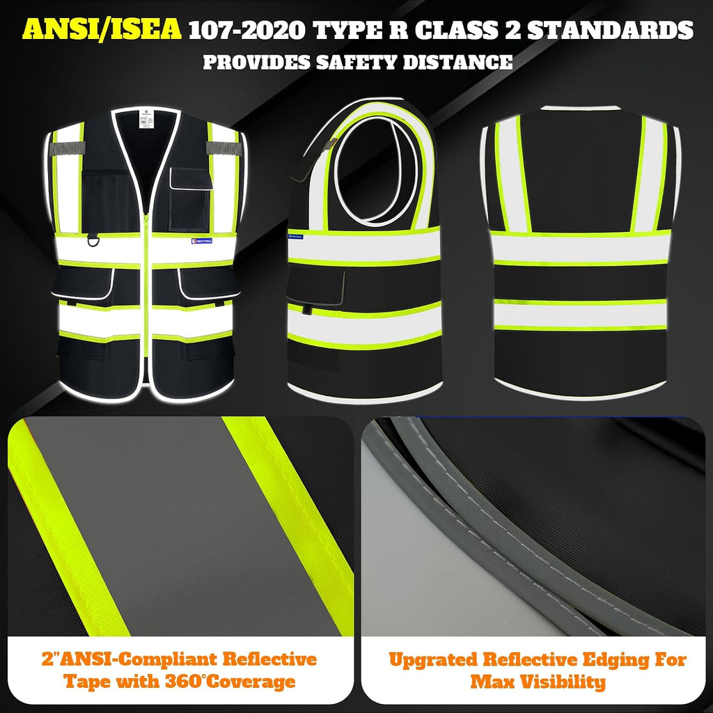 Custom Safety Vest Logo High Visibility Reflective Vest Ansi with Pockets Class 2 Hi Vis Security Construction Workwear