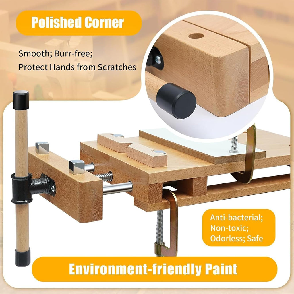 Portable Wood Vise Workbench Adjustable Work Table with 2 G-Clamps & 4 Limit Blocks for DIY Woodworking, Home Repairs, and Craft Projects