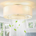 Low Profile Ceiling Fans with Lights, 20' Flush Mount Ceiling Fan with Light, Boho Bladeless with 6 Speeds, Rattan Remote Control for Bedroom, Nursery, Living Room