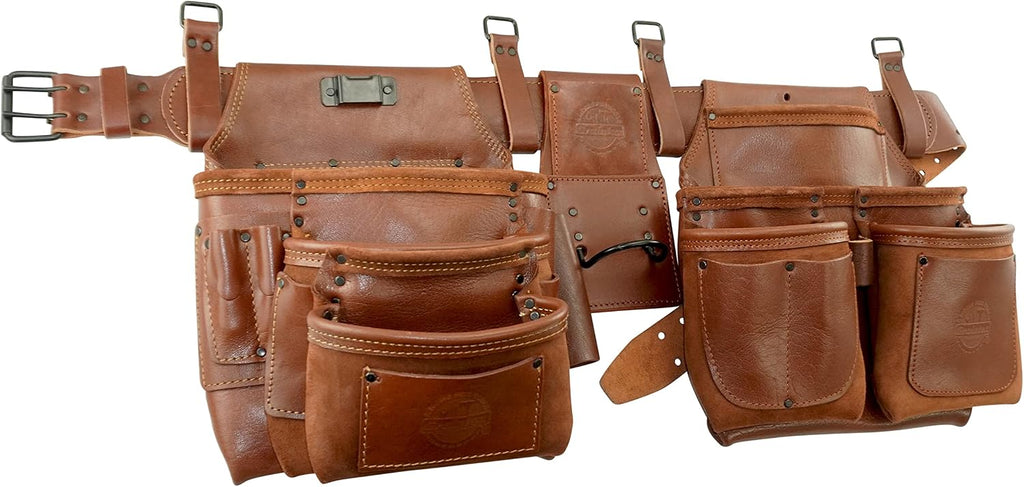 GRAINTEX AD2747 :: 4 Piece 18 Pocket Framer's Tool Belt Combo Ambassador Series Chestnut Brown Color Grain Leather