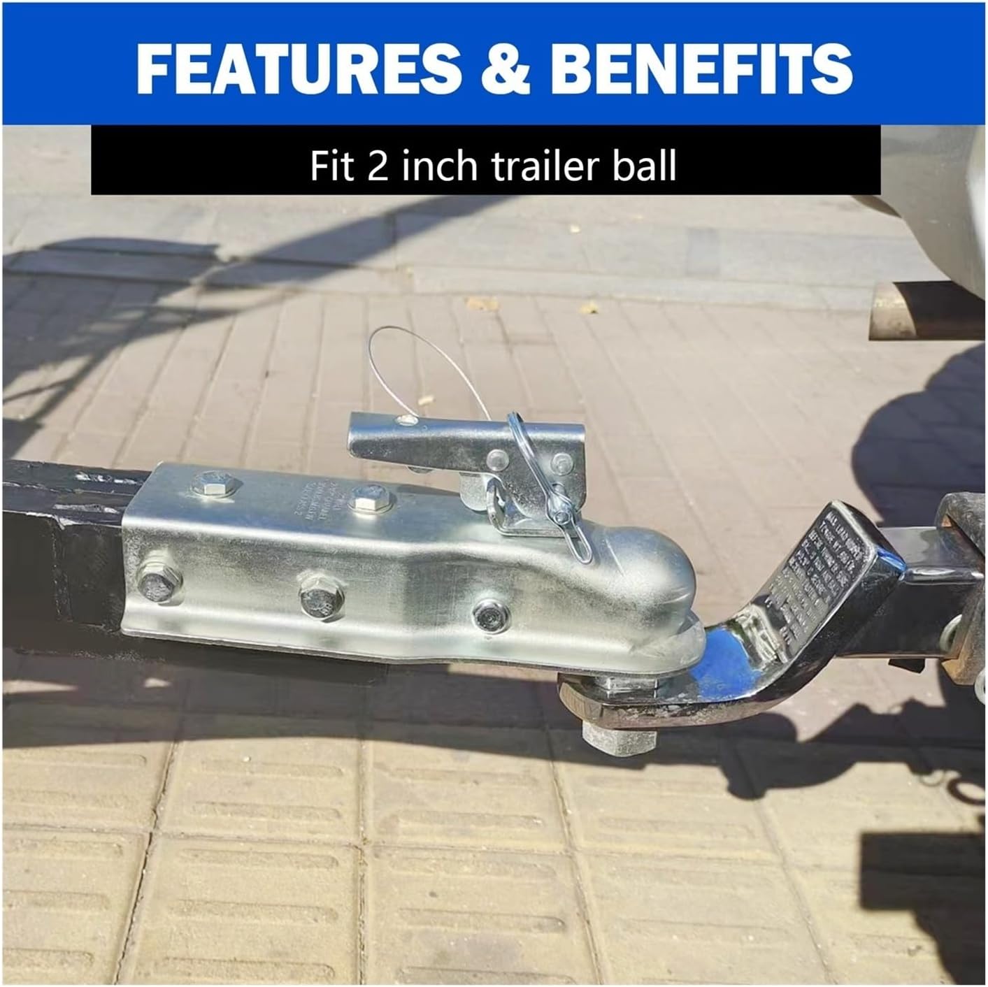 2'x 3'Straight Tongue Trailer Coupler for 3in Channel,2in Hitch Ball,5000 Lbs,Electroplated,RV Parts,Camper Caravan Accessories(Opition(1))