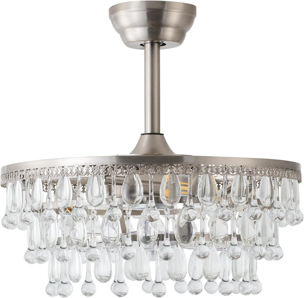 Silver Crystal Fandelier Ceiling Fan with Light, 20' Crystal Chandelier Ceiling Fans with Lights and Remote with 6 Speeds Caged for Bedroom, Living Room, Nursery