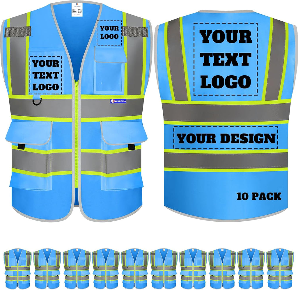 Custom Safety Vest Logo High Visibility Reflective Vest Ansi with Pockets Class 2 Hi Vis Security Construction Workwear