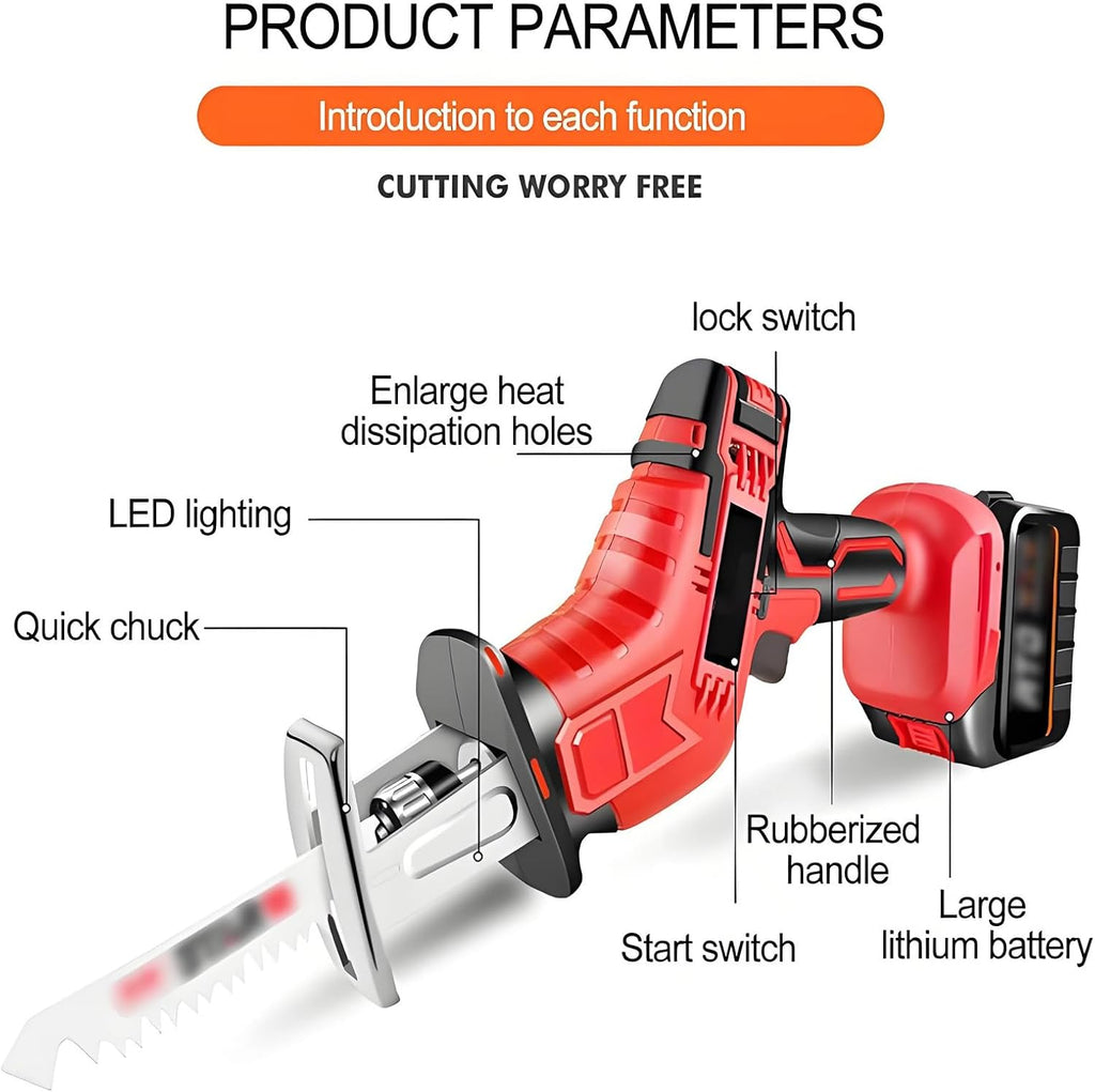 2025 New Cordless Reciprocating Bone Saw - Electric Bone Saw,with Battery and Charger, Battery Powered Electric Reciprocating Saw,Forlogging,Thin Wood and Soft Metal Wood