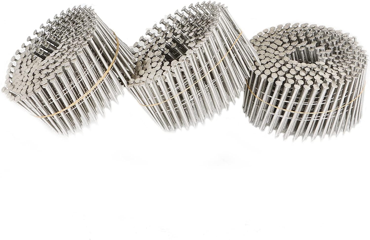 3600 Count 2 Inch Stainless Coil Siding Nails 15 Degree Coils, Small Cap Coil Nail, Cap Warp 5.8-6mm 0.09 Inch Ring Shank for Cement Board Siding or Fencing Applications