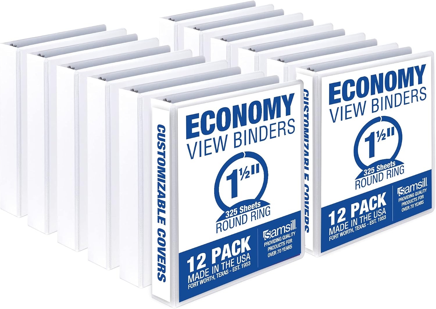 Samsill Economy 1.5 Inch and 2 Inch 3 Ring Binders with Clear View Covers, Made in USA, 12 Pack